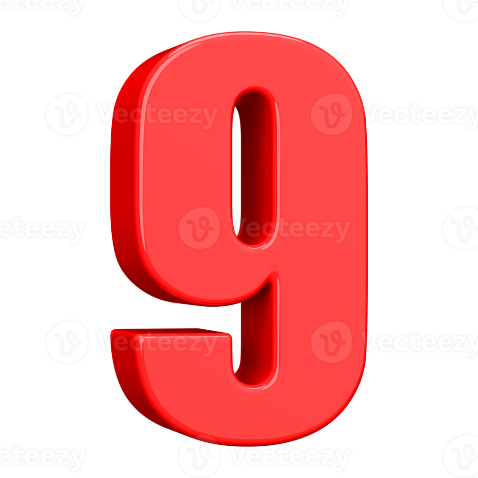 Red 3D Number 9 png