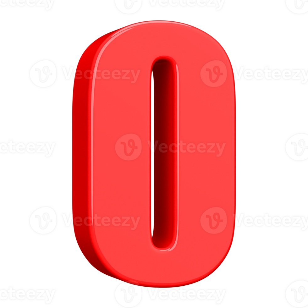 Red 3D Number 0 png