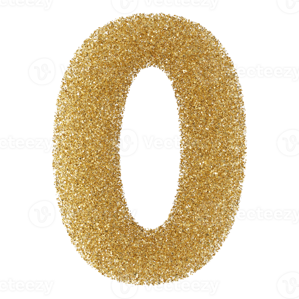 Gold Glitter 3D Number 0 png