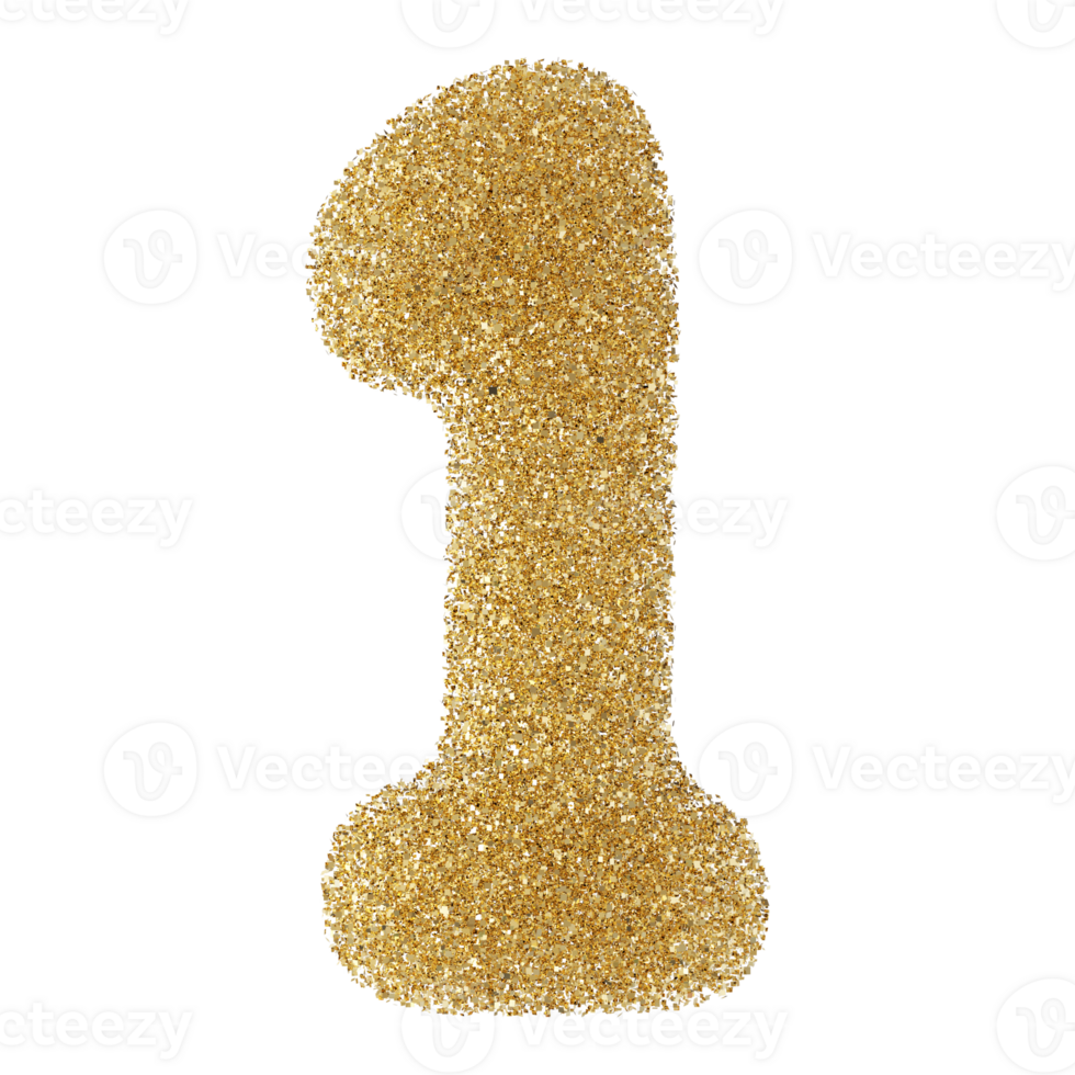 Gold Glitter 3D Number 1 png