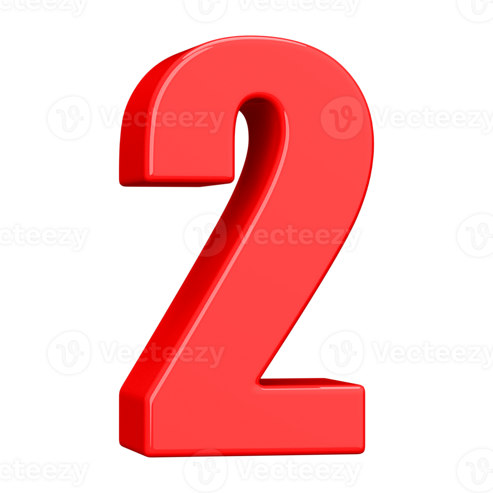Red 3D Number 2 png