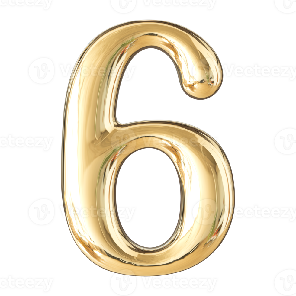 Gold 3D Number 6 png