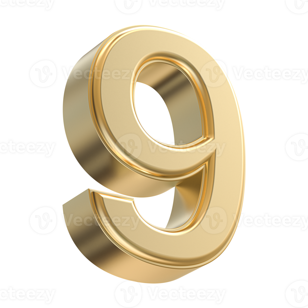 Gold 3D Number 9 png