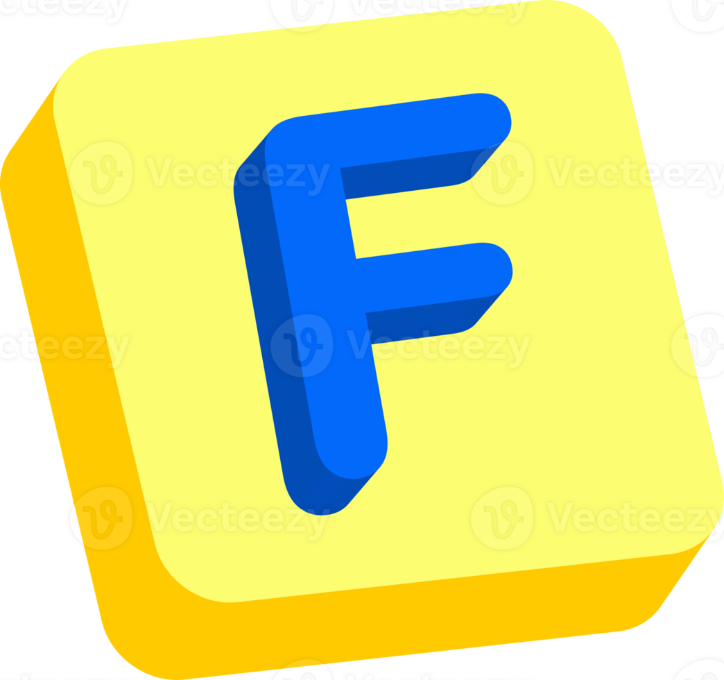 Letter F, 3D Education Block Cartoon Alphabet png