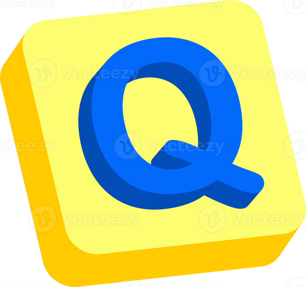 Letter Q, 3D Education Block Cartoon Alphabet png