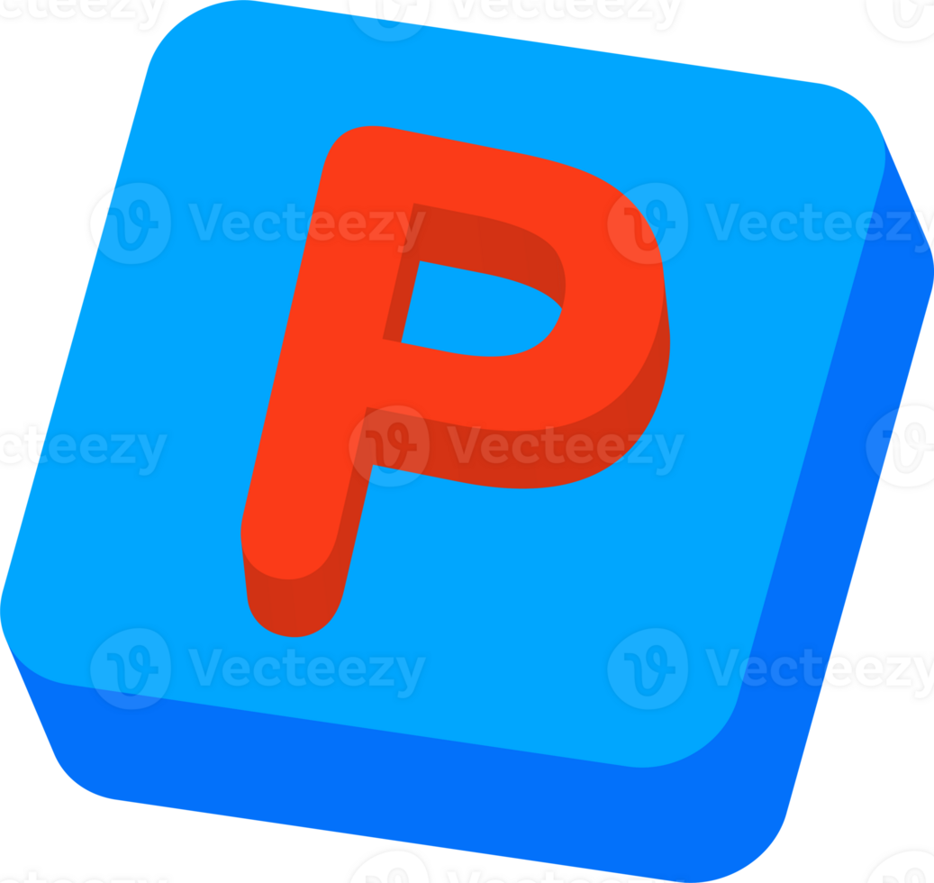 Letter P, 3D Education Block Cartoon Alphabet png