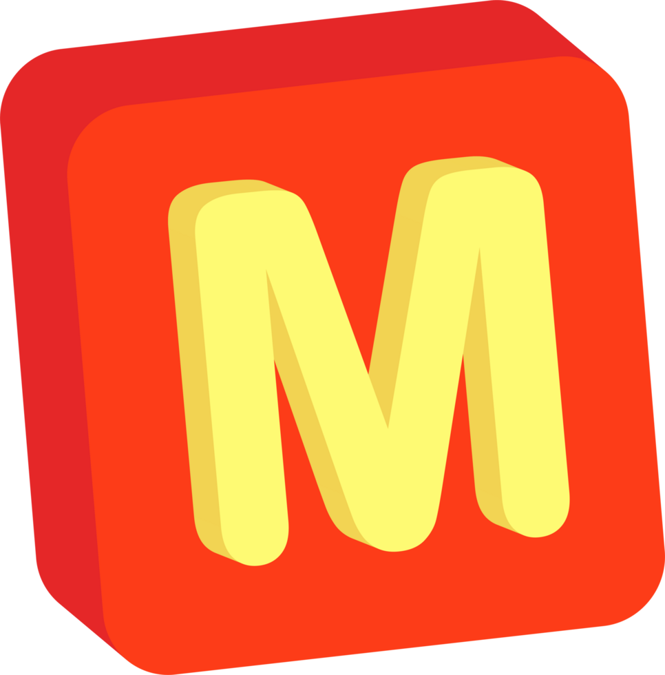 Letter M, 3D Education Block Cartoon Alphabet png