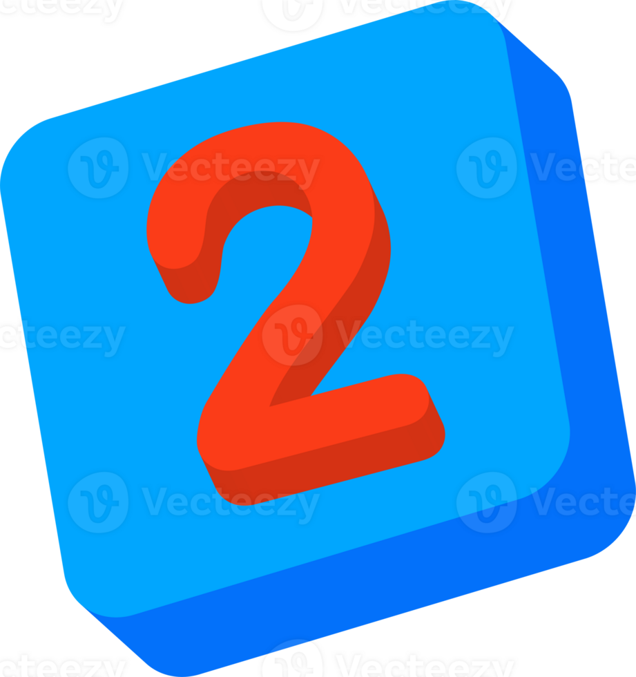 Number 2, 3D Education Block Cartoon Alphabet png