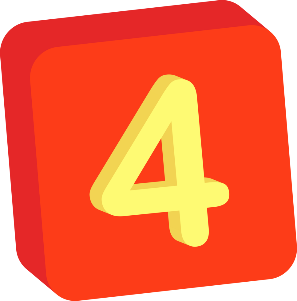 Number 4, 3D Education Block Cartoon Alphabet png