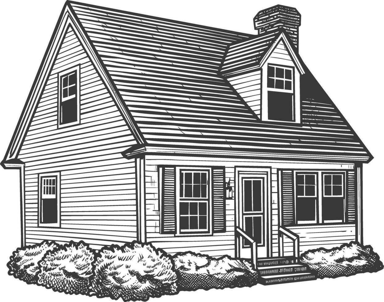 Detailed illustration of a small suburban house with a sloped roof and a chimney vector