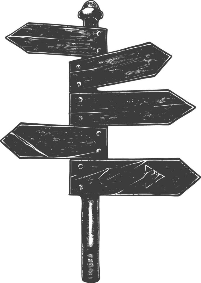 Wooden signpost with five arrow signs pointing in different directions vector