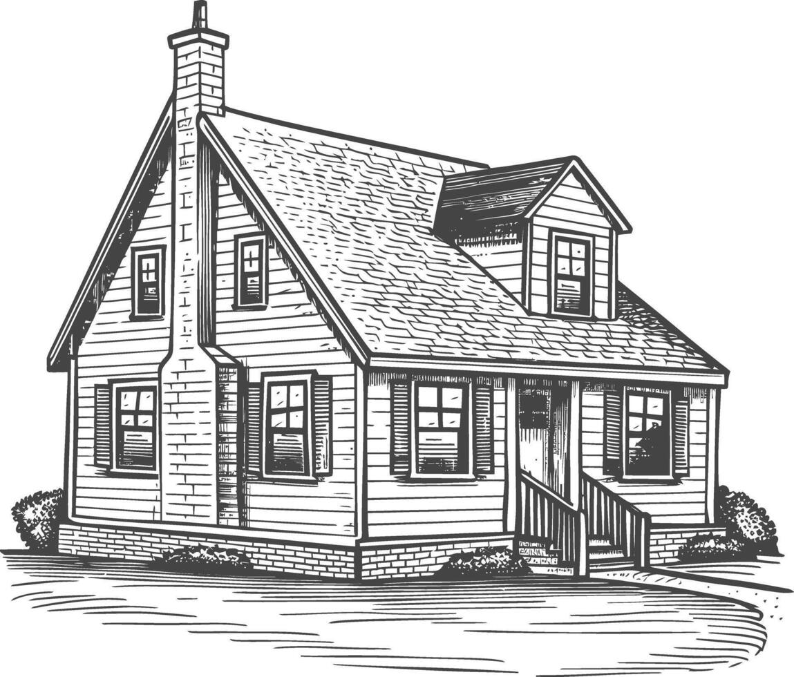 Detailed illustration of a charming two-story family house with brick chimney and dormer windows vector