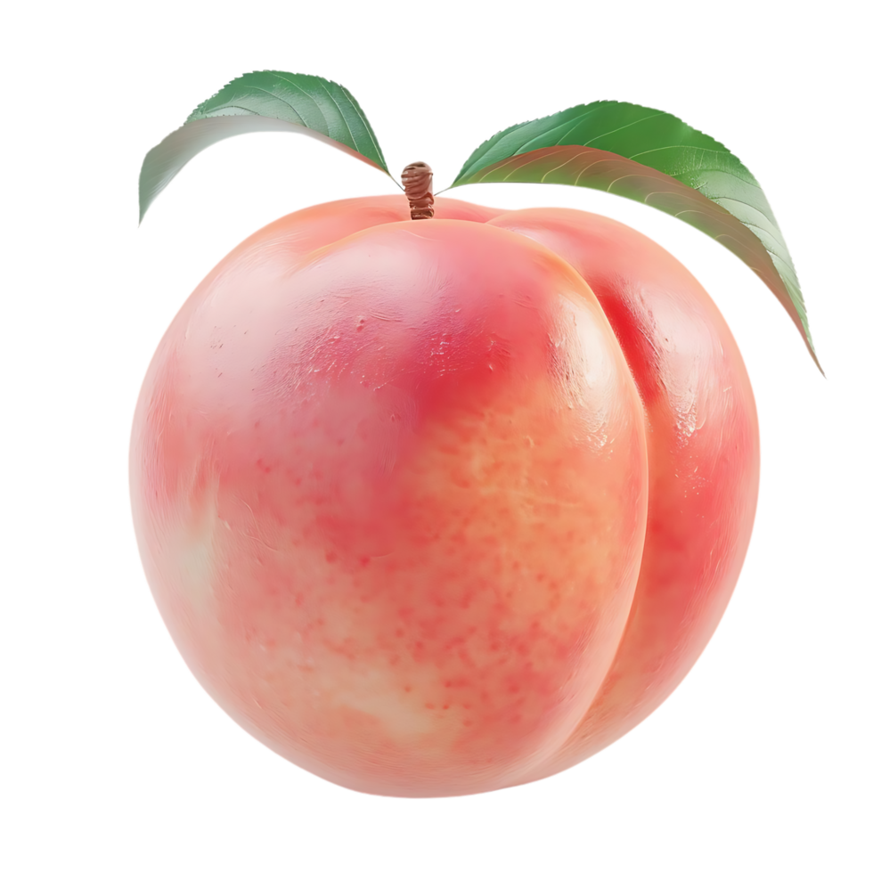 3D Realistic Peach Illustration with Leaves png