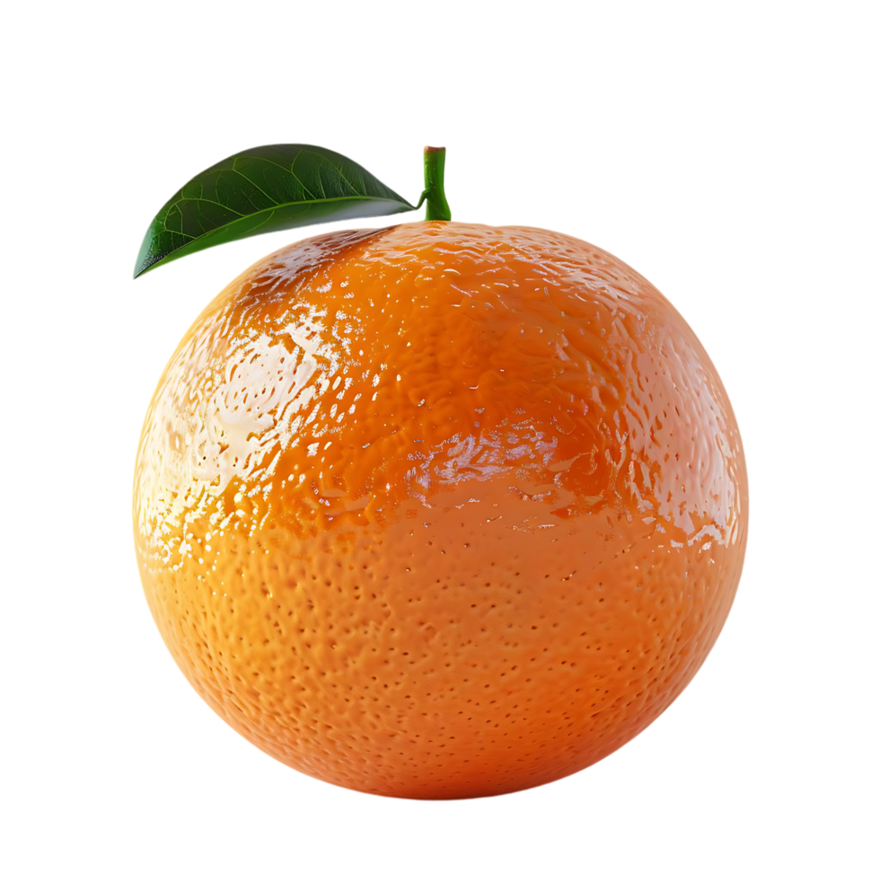 Shiny Orange with Green Leaf 3D Illustration png