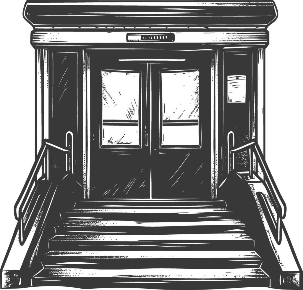 Vintage Engraved Illustration Of Ornate Wooden Door With Stairs vector