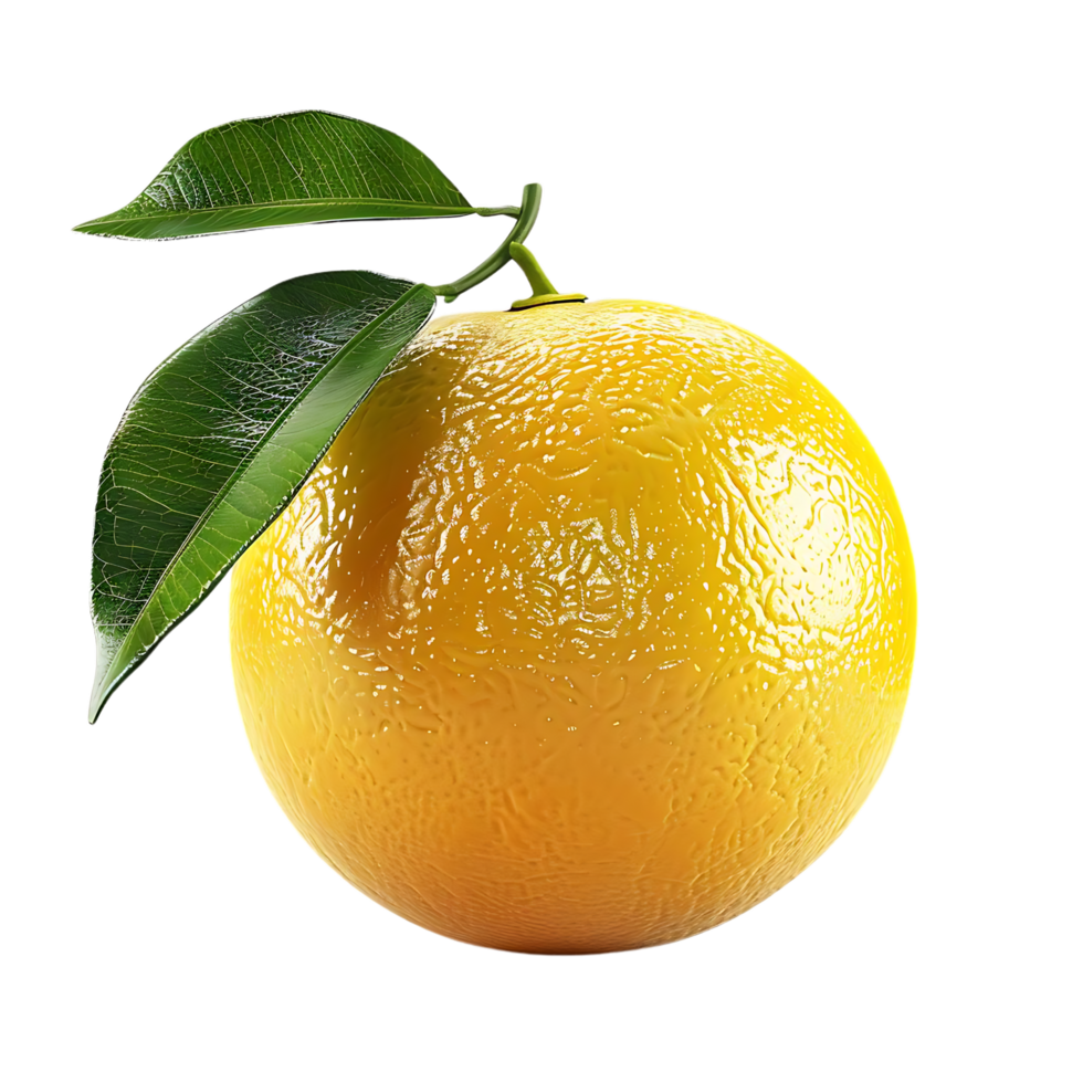 Realistic 3D Render of an Orange with Leaves png
