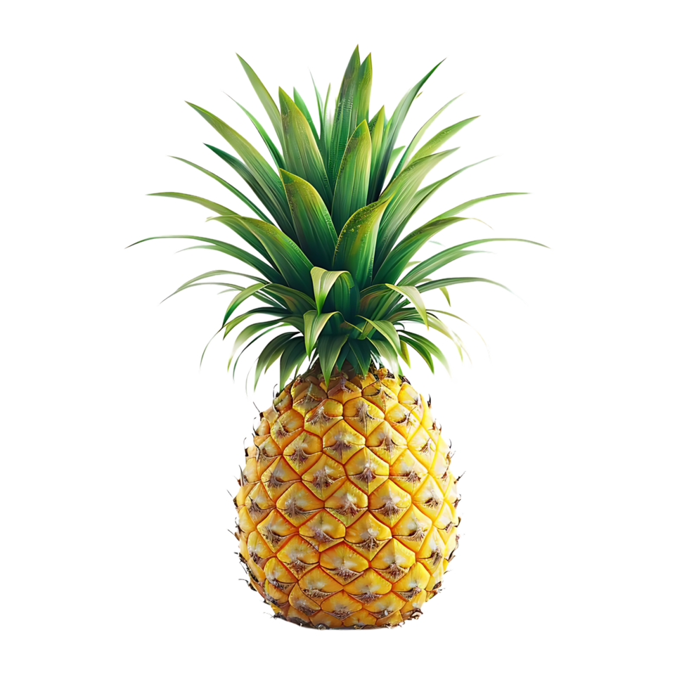Single Yellow Pineapple with Green Leaves Realistic 3D Render png