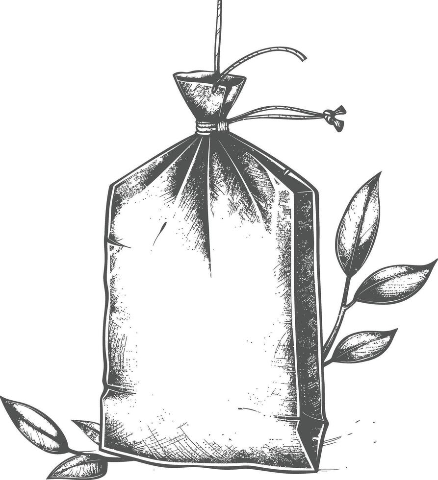 Hand drawn vintage burlap sack with tea leaves vector