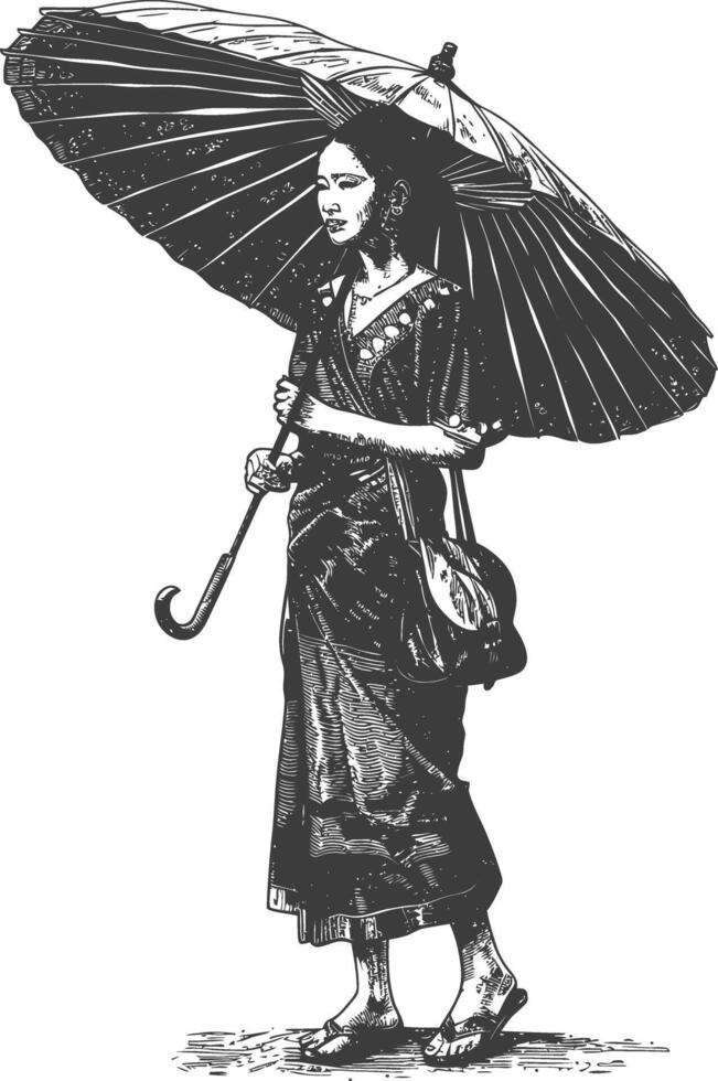 Traditional Japanese Woman in Kimono Holding an Umbrella vector