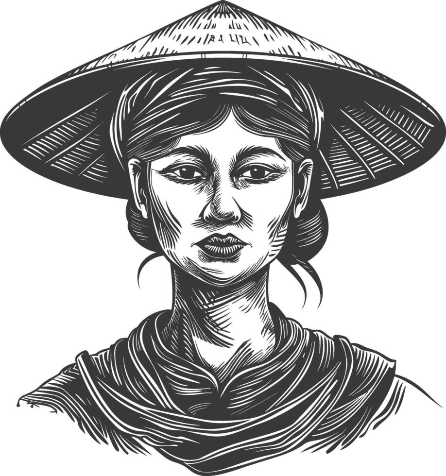 Portrait of a Vietnamese woman in a traditional conical hat vector