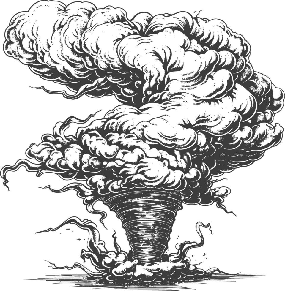 A tornado wreaks havoc on a rural landscape, its funnel cloud reaching up to the sky vector