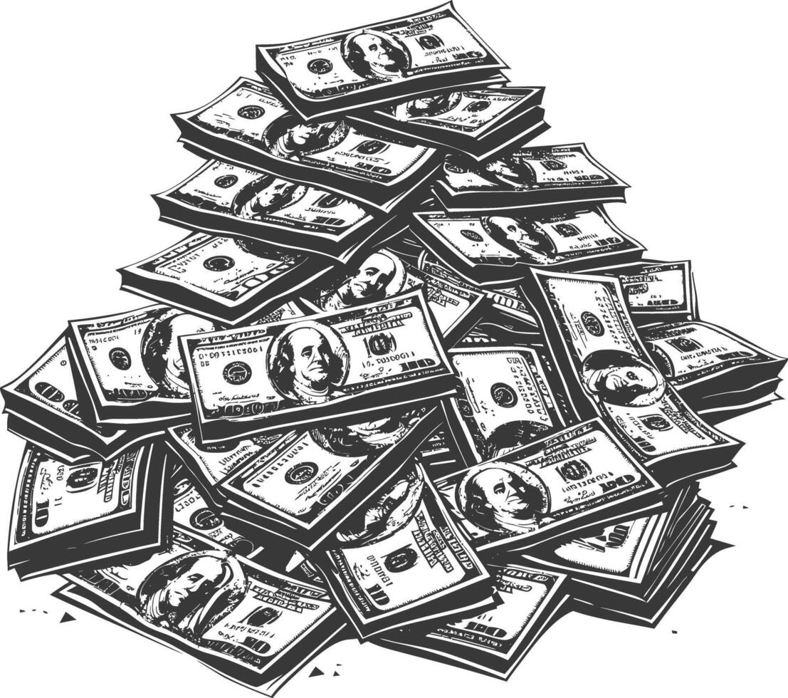 Abundance of American hundred dollar bills in a large pile vector
