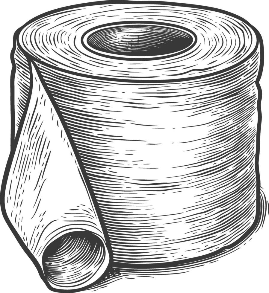 Detailed Hand-Drawn Sketch of a Single Roll of Toilet Paper vector