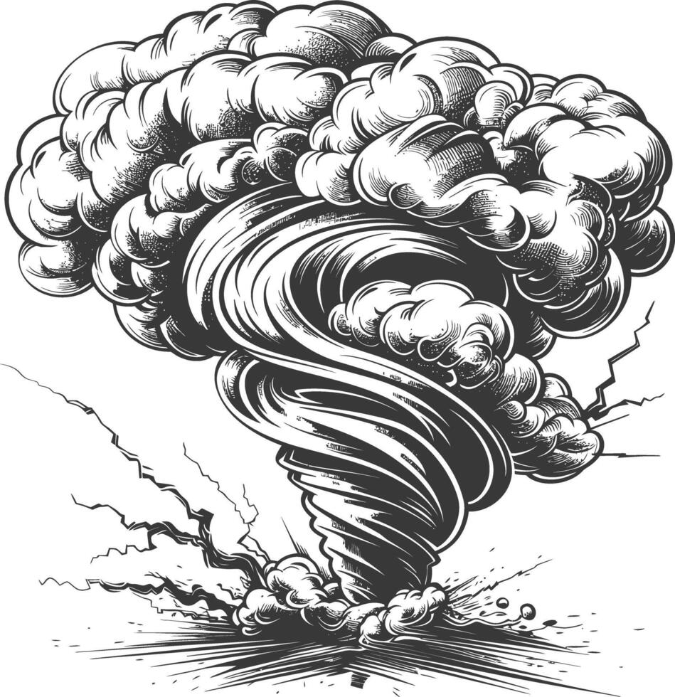 Detailed illustration of a tornado with lightning and storm clouds vector