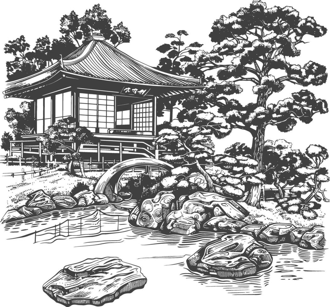 Traditional Japanese Garden with a Peaceful Zen Atmosphere vector