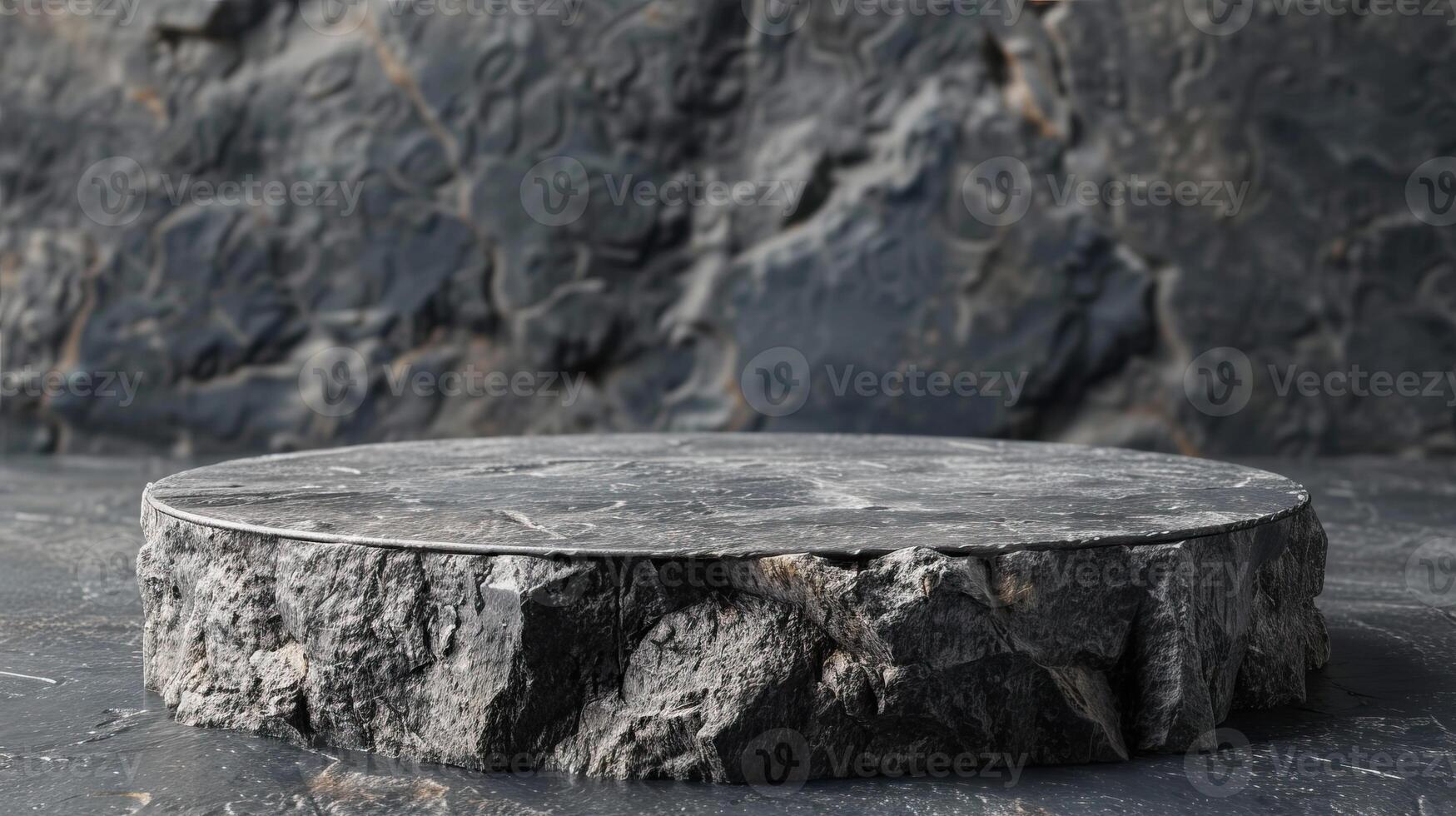 Rough stone platform with textured, rocky surface, ideal for presenting products or serving as a backdrop in photography and design projects. photo