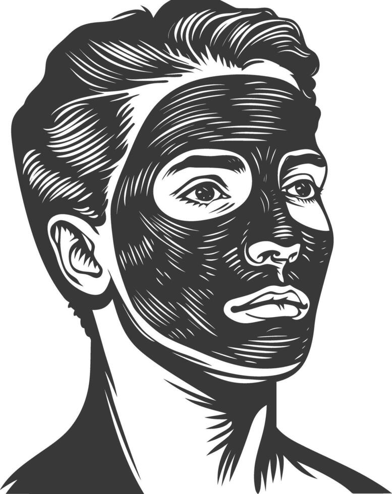 Black and white illustration of a man with a facial mask vector