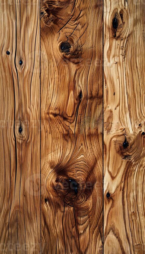 Close-up of natural wooden planks with detailed grain patterns and knots, offering a rustic and textured background for design projects. photo