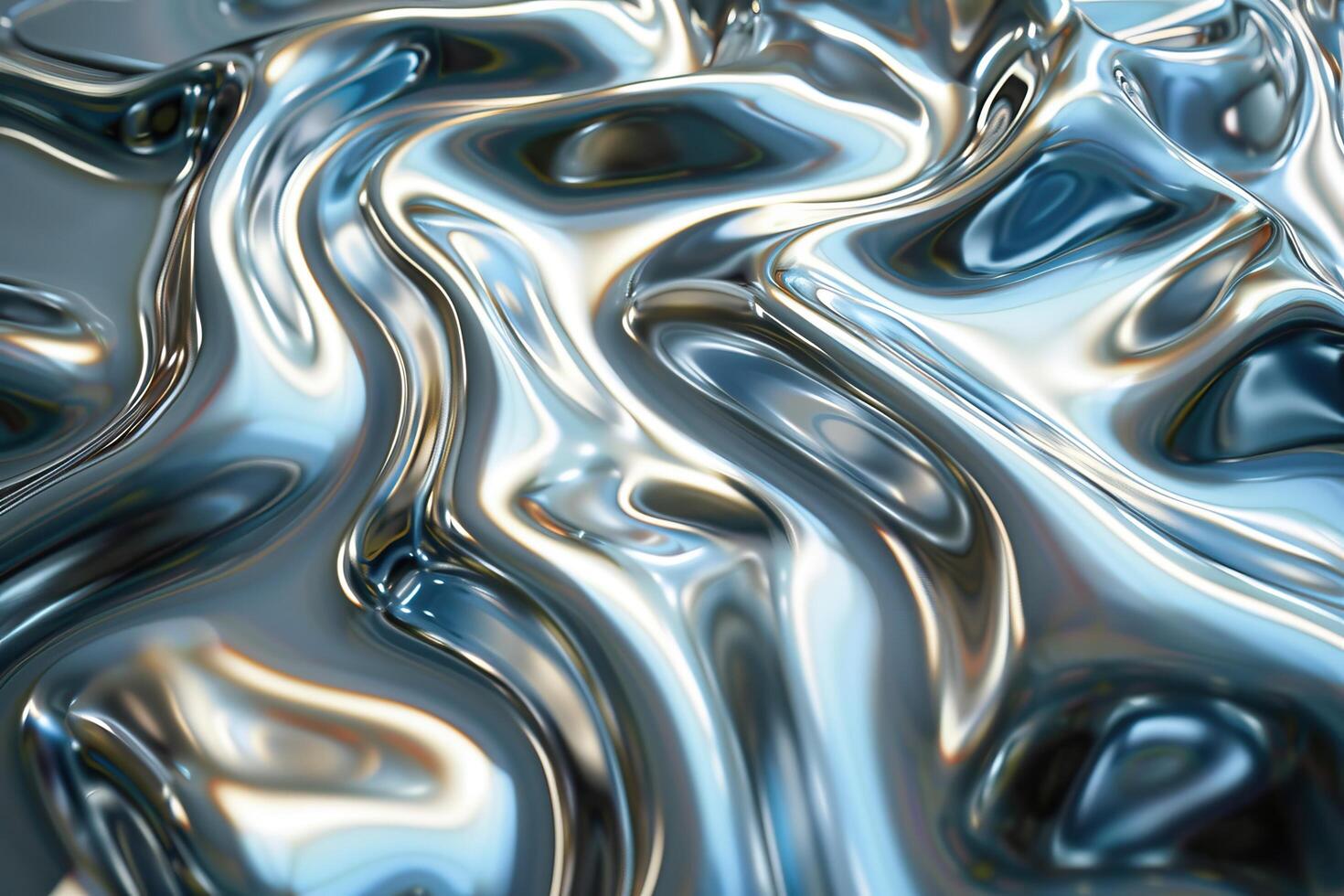 Abstract metallic liquid waves, seamless flowing silver texture, reflective surface background, modern and futuristic design. photo