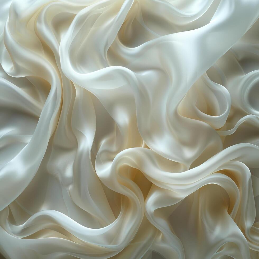 Elegant and luxurious white silk fabric with soft, flowing folds creating a dreamy and smooth texture. photo