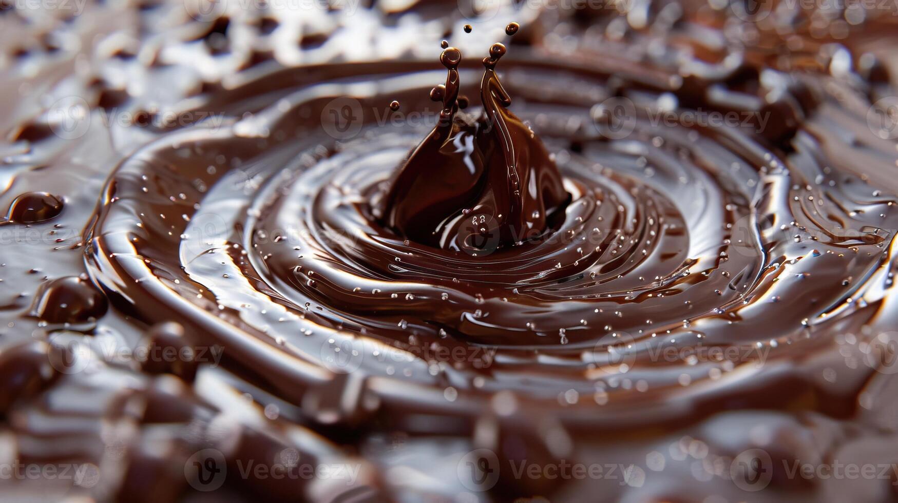 Close-up of rich, melted chocolate with a mesmerizing splash effect. Perfect for food, dessert, and indulgence imagery. photo