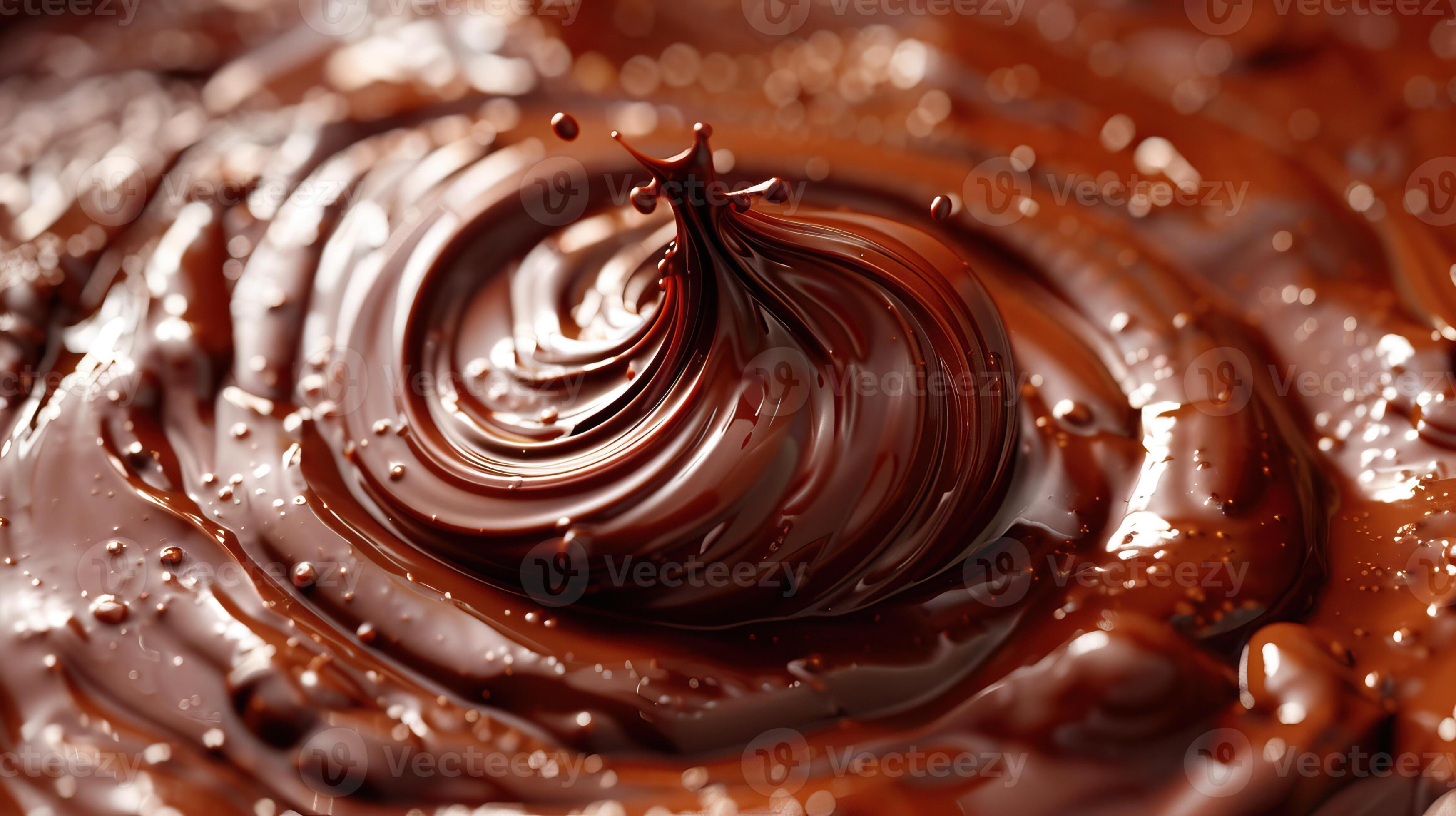 Closeup of luscious melted chocolate swirled texture, showcasing the