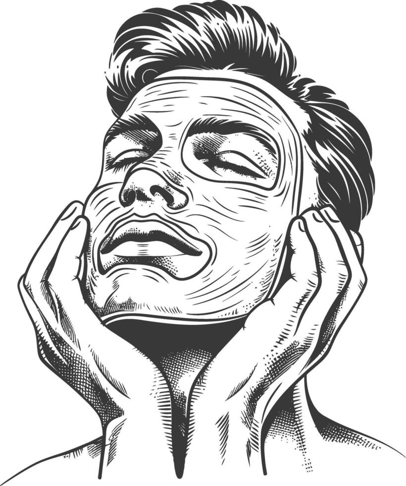 Pensive man with a facial mask on his face vector