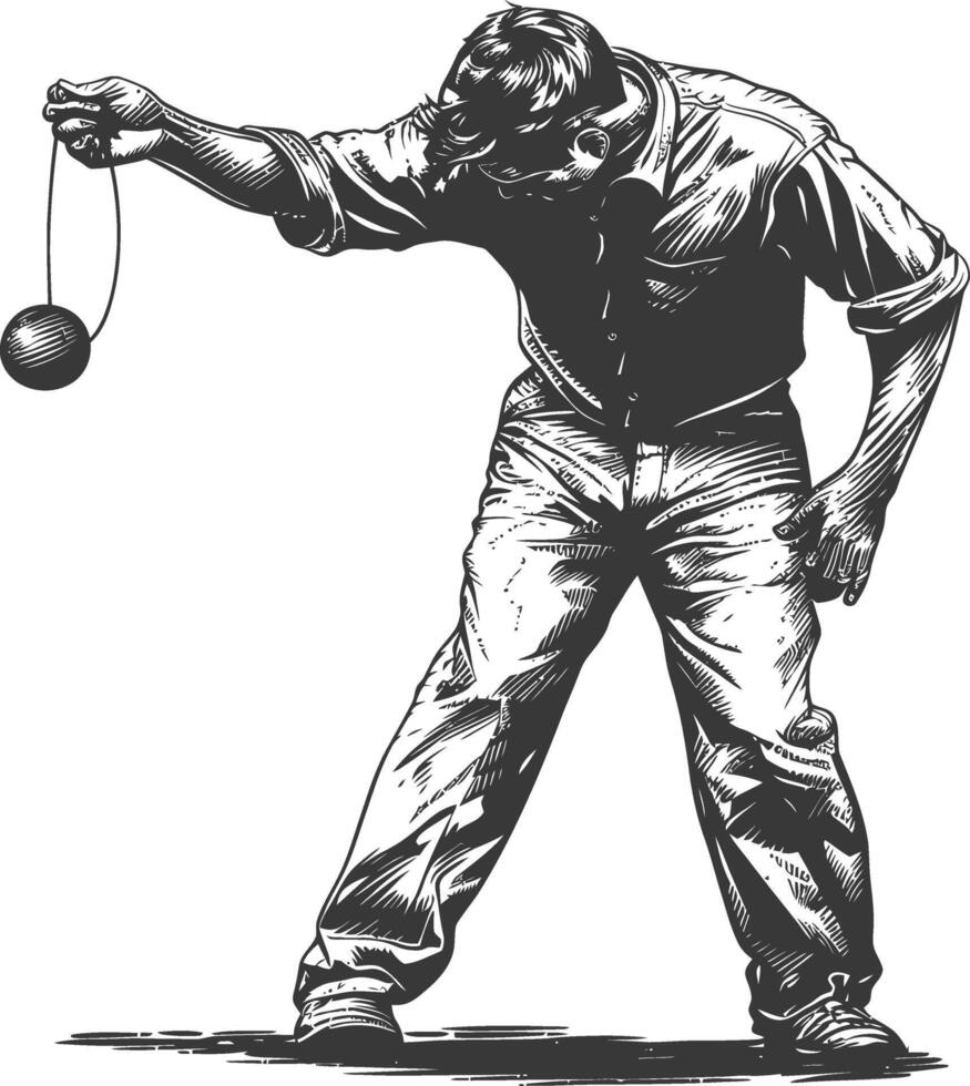 Vintage engraving of a man playing with a kendama vector