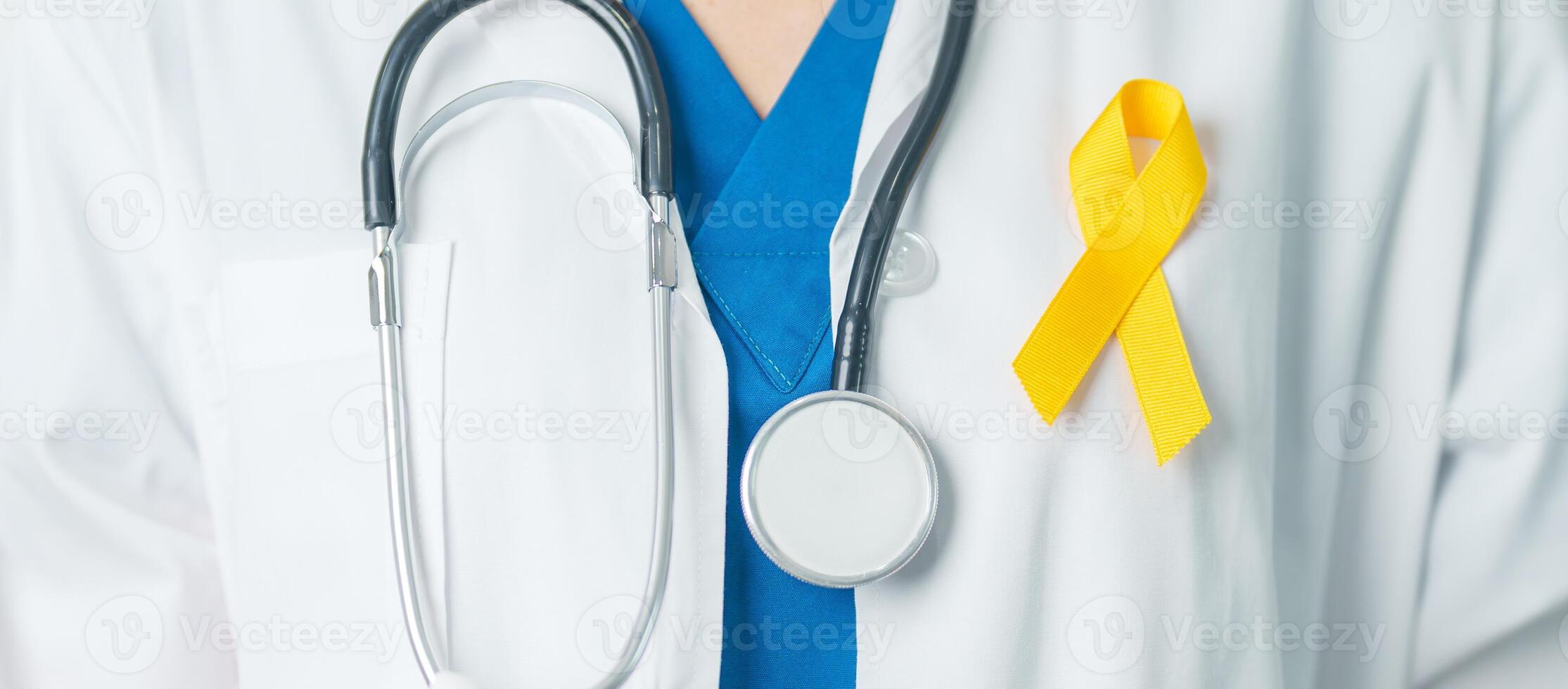 Sarcoma Cancer day July, Yellow September, Suicide prevention day, Childhood, bone and bladder cancer Awareness month, Yellow Ribbon for supporting people life and illness. Health and World cancer day photo