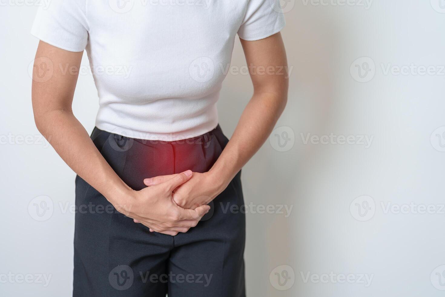 Woman having Stomach pain. Ovarian and Cervical cancer, Cervix disorder, Endometriosis, Hysterectomy, Uterine fibroids, Reproductive system, menstruation, diarrhea, digestive system and Pregnancy photo