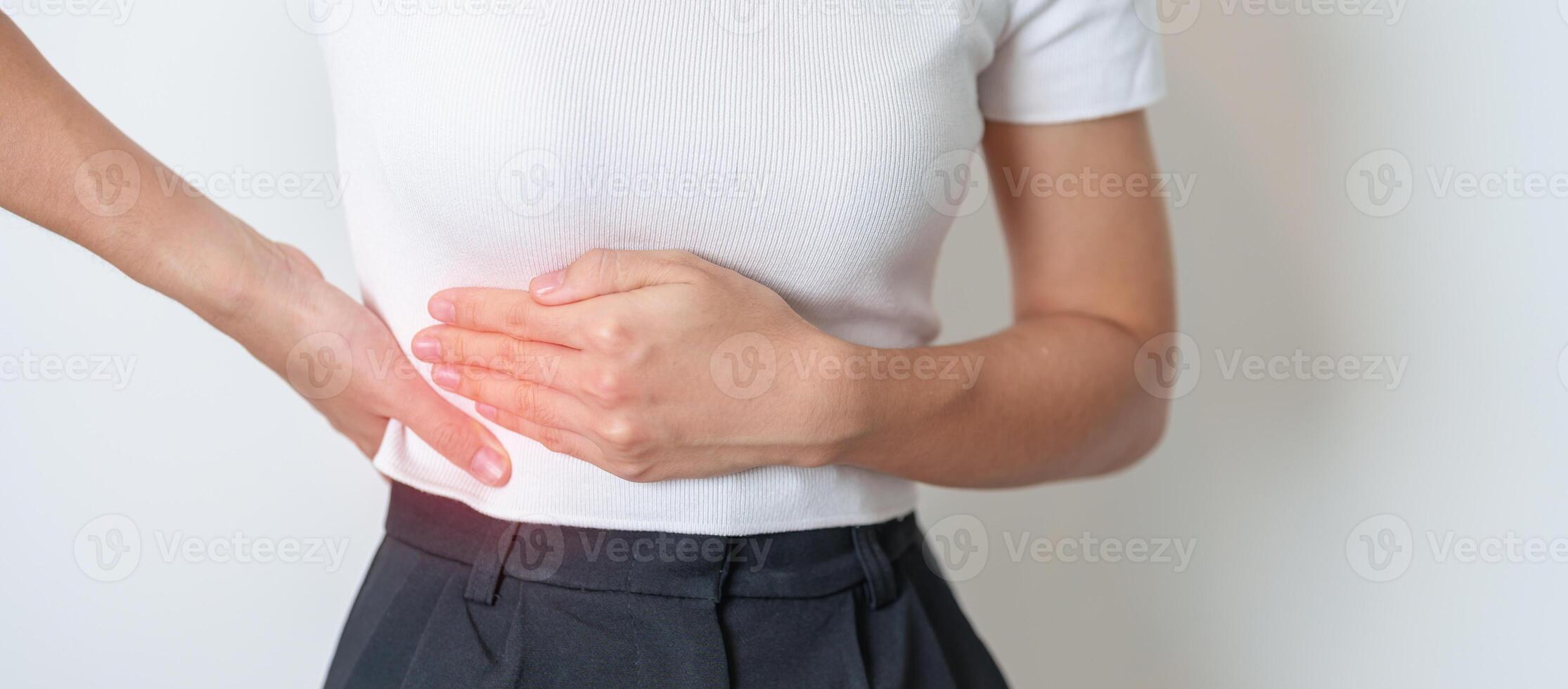 Woman having back pain. Urinary system and Stones, Cancer, world kidney day, Chronic kidney stomach, liver pain and pancreas concept photo