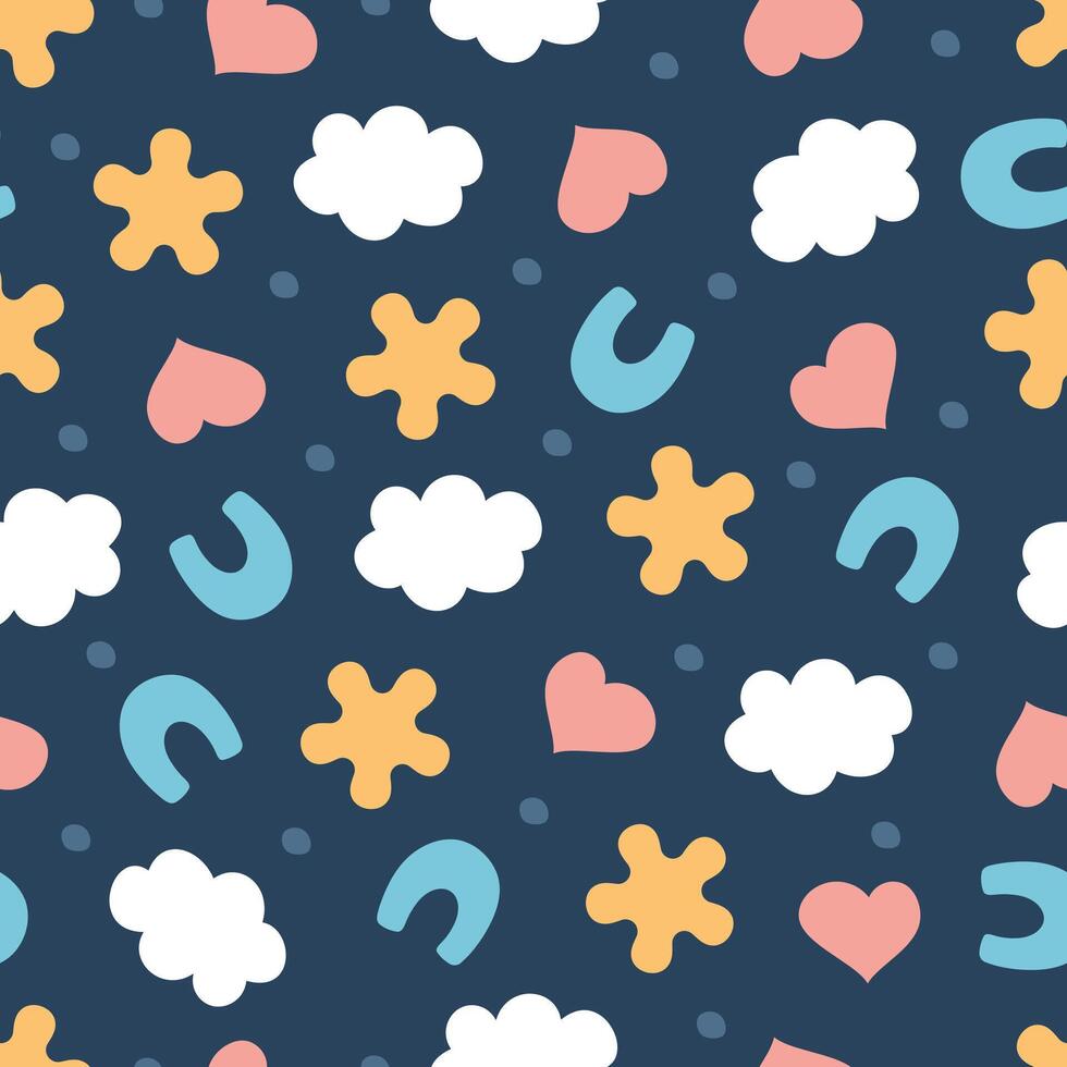 Cute pattern background with cloud, rainbow, love and star vector
