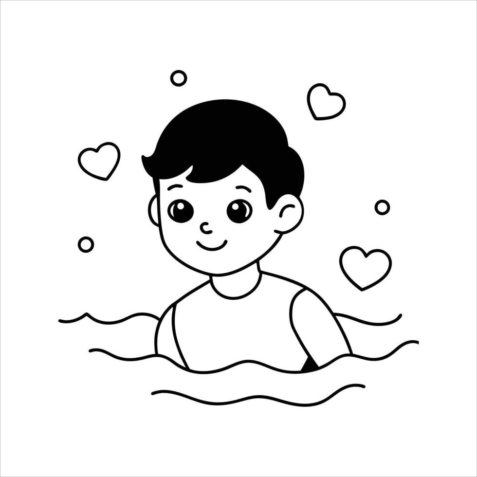 Cartoon little boy swimmer in the swimming pool line art vector