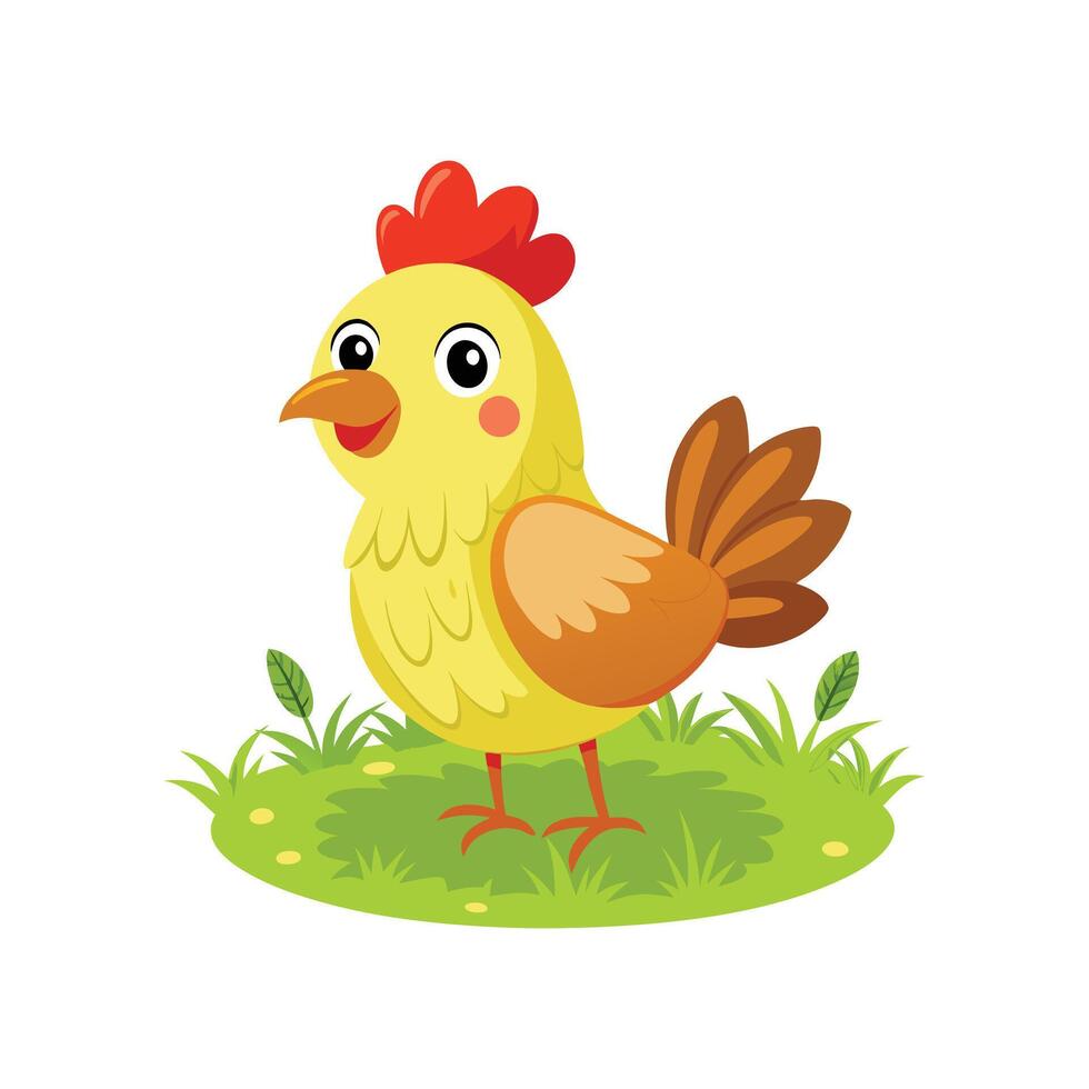 Cute chicken cartoon in the grass vector