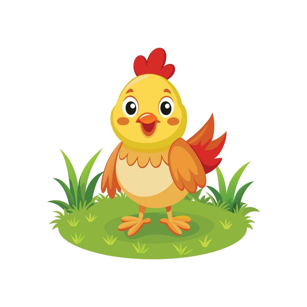 Cute chicken cartoon in the grass vector
