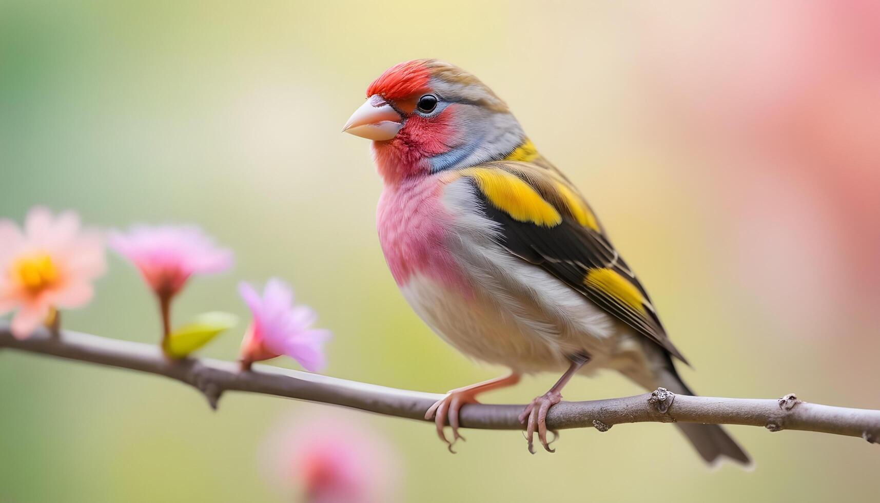 colourful tiny finch stands on a branch, Bird Photography photo
