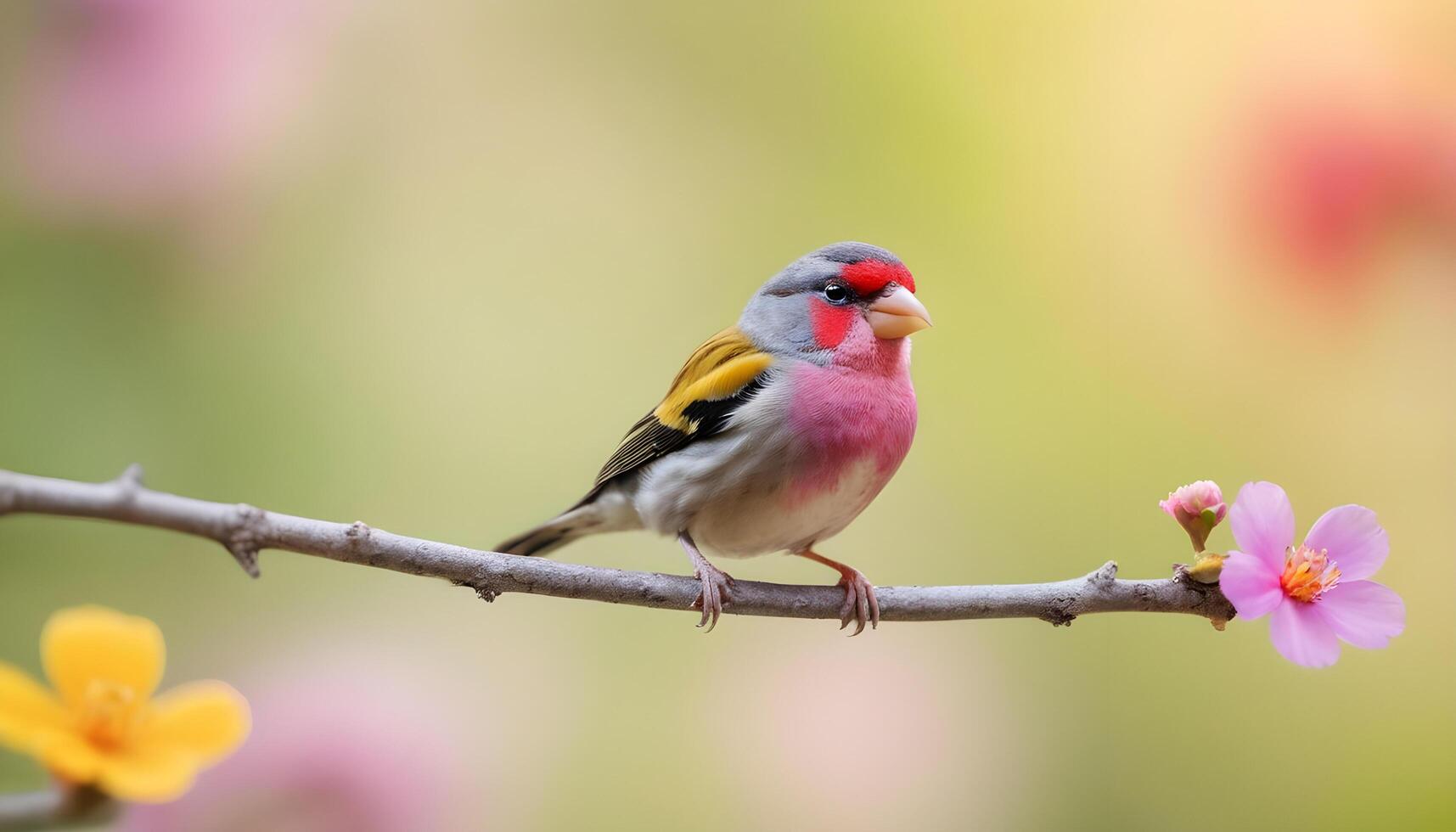 colourful tiny finch stands on a branch, Bird Photography photo