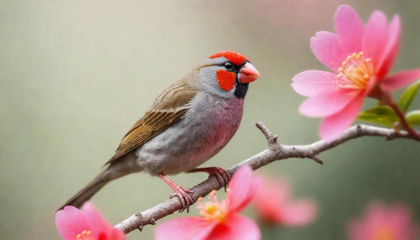colourful tiny finch stands on a branch, Bird Photography photo