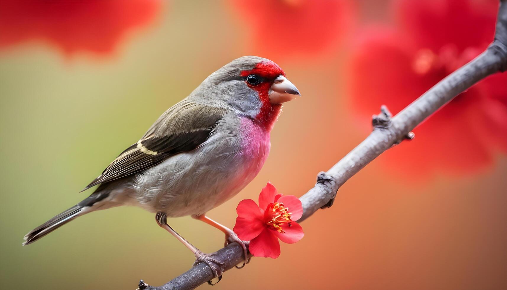 colourful tiny finch stands on a branch, Bird Photography photo