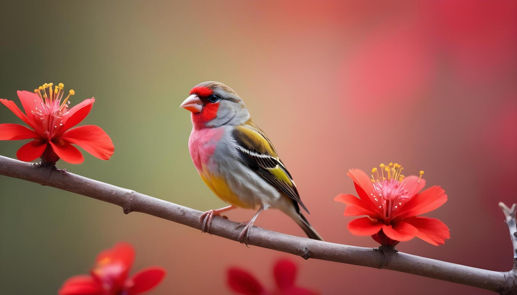 colourful tiny finch stands on a branch, Bird Photography photo